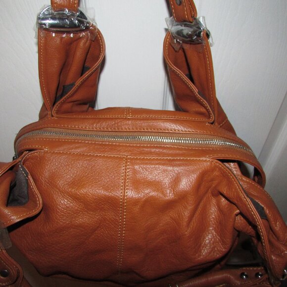 Leather Caramel Tan Unique Hobo Handbag - NEW - Picture 7 of 12